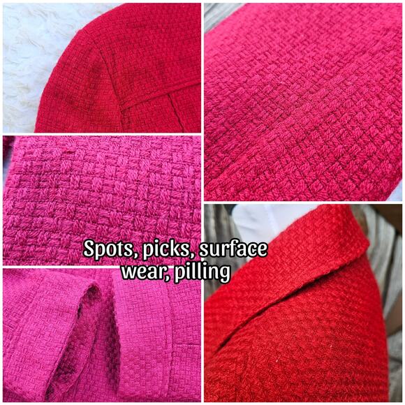 Large Gloss Button Detail Blazer Red Basketweave Jacket Harve Benard Size 12 - Picture 6 of 10